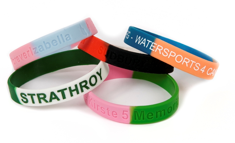 Colour sectioned silicone wristbands