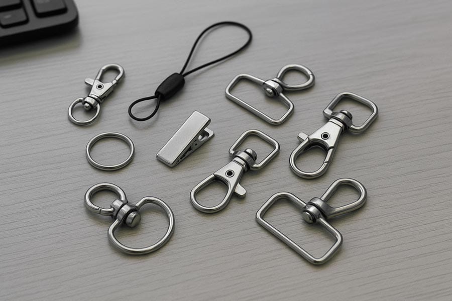 Trigger clips, lobster clips or swivel hooks and the most popular type of lanyard attachments.