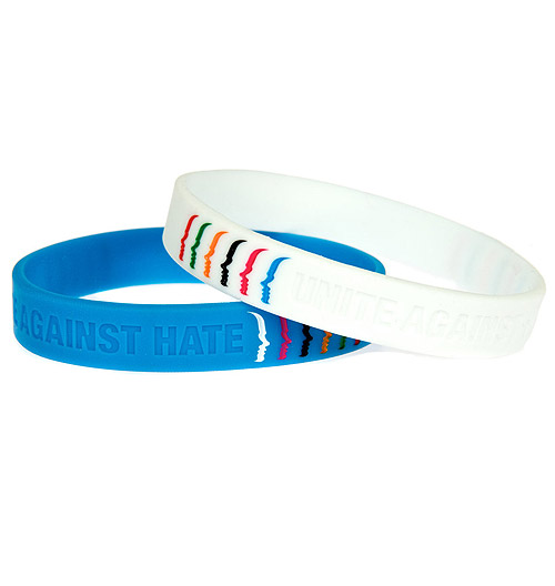 Unite Against Hate color filled debossed silicone wristbands