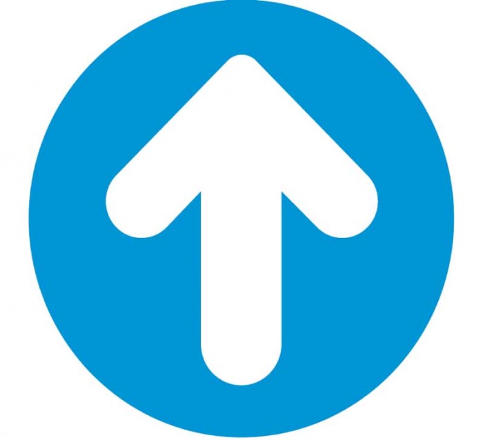 blue arrow circle floor sign