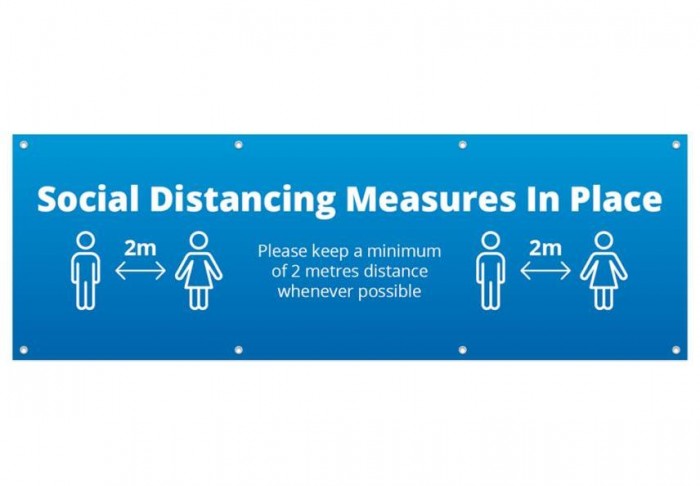 Social Distance PVC Banner 2m x 1m -blue