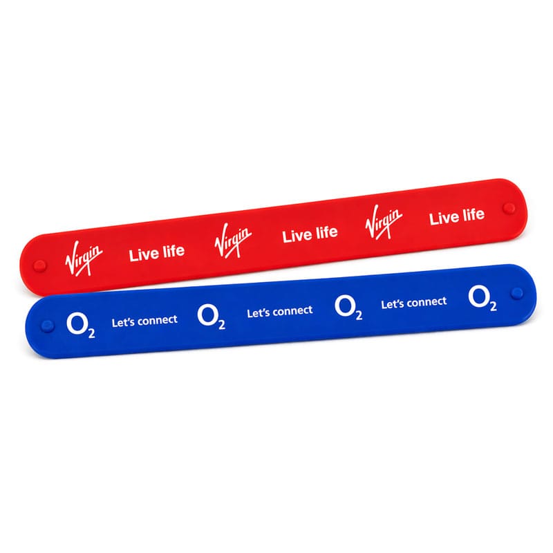 Printed silicone slap bands – custom single colours, multiple sizes