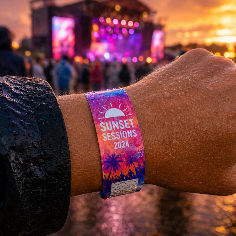 Sunset sessions full colour custom printed tyvek wristband