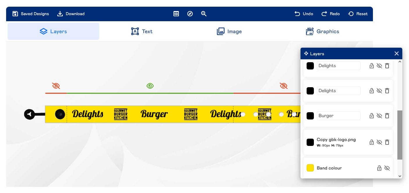 Design your own fabric wristbands and order online with our desktop app.