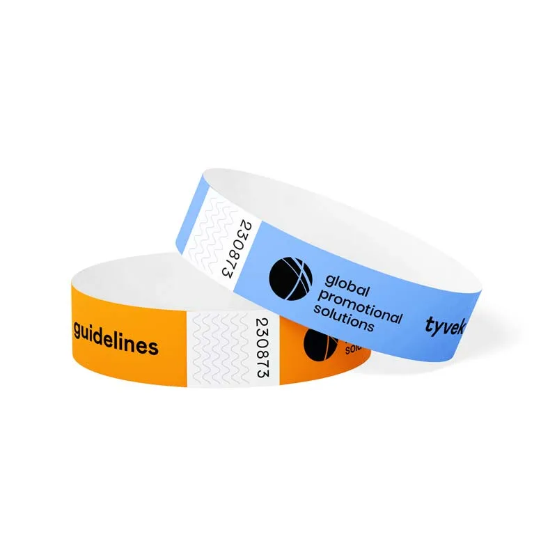 Printed tyvek wristbands – custom black print, 12 colours