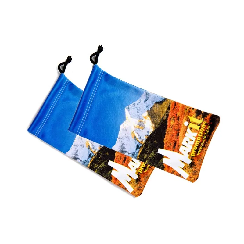 Promotional microfibre drawstring bags – full colour custom printed, multiple sizes