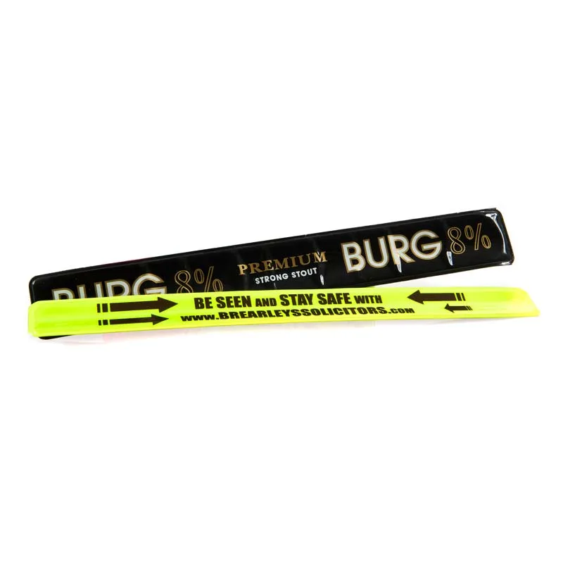 Printed reflective PVC slap bands – custom single colours, multiple sizes