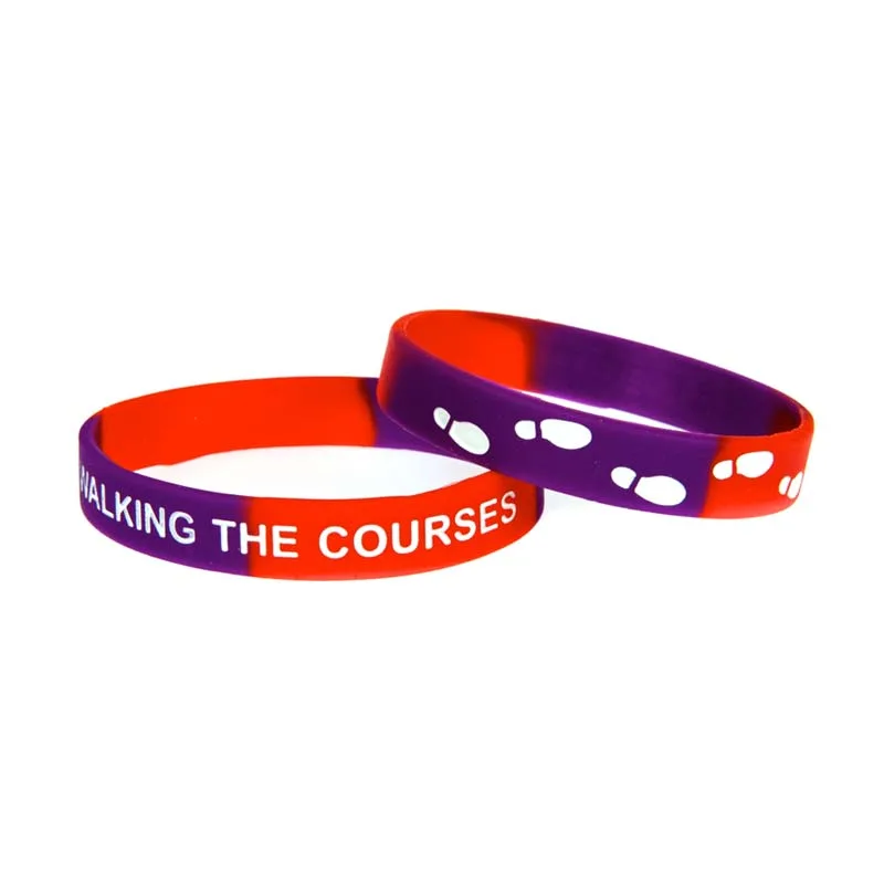 Debossed silicone wristbands – dual colour banding, custom infill, multiple sizes