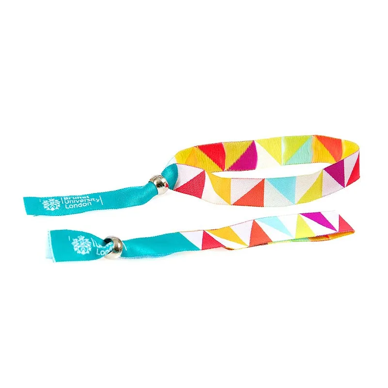 Woven fabric wristbands – 8 custom colours, closure clip