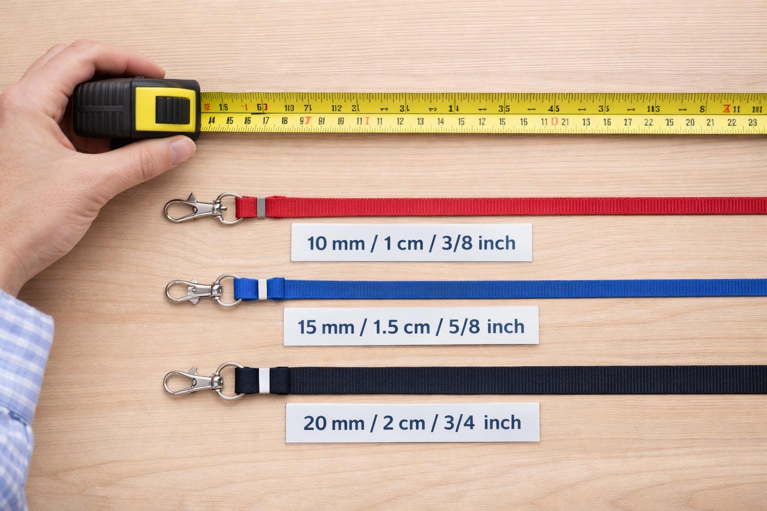 Lanyard size guide: Standard lanyard lengths and widths in mm, cm and inches
